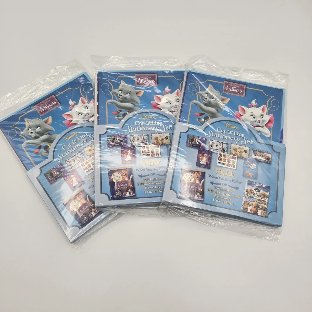 Bundle Of 3 Disney Cat & Dog Stationary Cards Sticker Aristocats Snow Buddies
